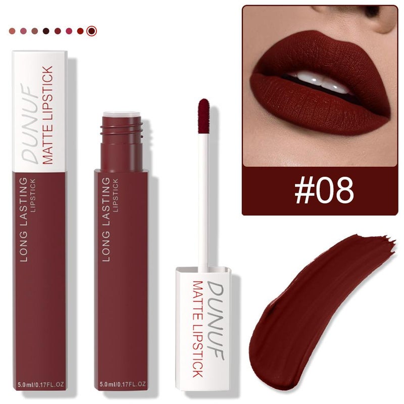 DUNUF 8-Color Matte Waterproof Long-Lasting Lip Gloss - Long-Lasting, Highly Color-Rich, Transfer-Resistant, Velvet Lip Tint